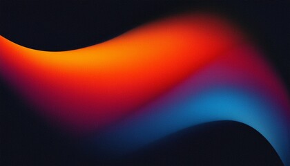 Grainy noise texture background, blue red orange abstract vibrant glowing color gradient shape on black backdrop, dark banner poster header cover wallpaper design