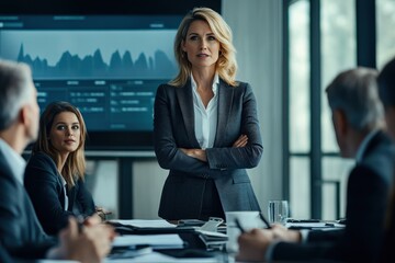 Confident Female CEO Leading Strategic Business Discussion at Table