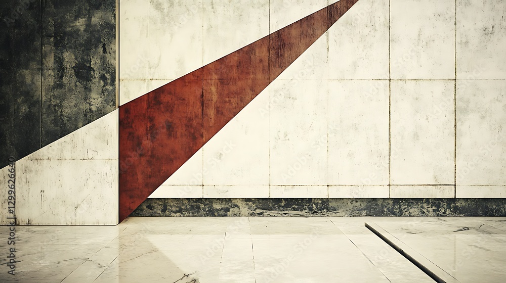 Poster interior architecture featuring a prominent angular pattern and a textured surface