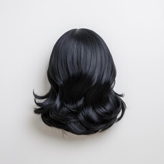 Elegante Hochsteckfrisur mit gl&auml;nzendem, dunklem Haar auf neutralem Hintergrund
