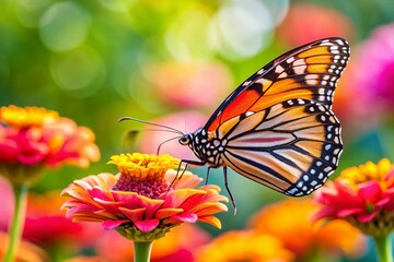 Obraz premium Monarch Butterfly Schmetterling on Flower, Copy Space, Left Side