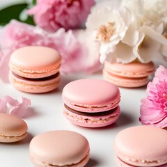 Obraz premium Pink Macarons with Flowers