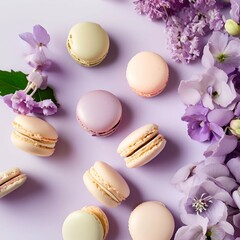 Fototapeta premium Purple Macarons with Flowers