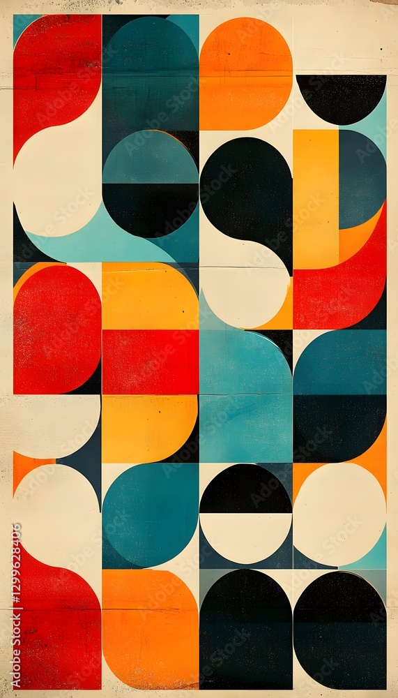Poster geometric shapes create an abstract design with various vibrant colors