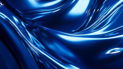 Abstract Blue Metallic Wave Texture with Glossy Finish and Smooth Flowing Patterns