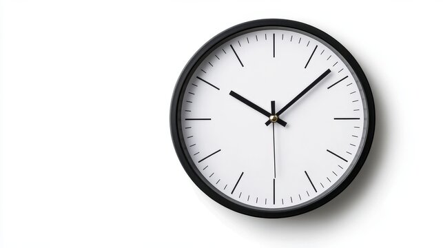 Black clock face, studio shot, white background, time