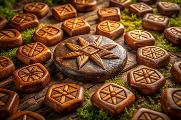 Fototapeta premium Mystical Brown Scandinavian Runes Circle - Abstract Spiritual Concept