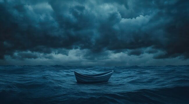 Small boat stormy sea ocean night hope