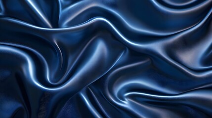 Fototapeta premium Luxurious Deep Blue Satin Fabric Flowing Elegantly Under Soft Lighting