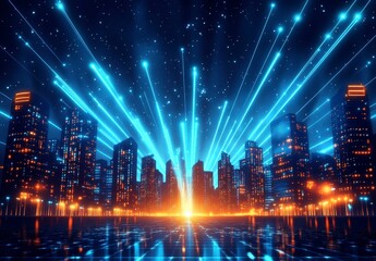 Obraz premium Urban Skyline with Futuristic Glow