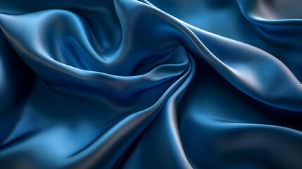 Close-Up of Elegant Blue Satin Fabric Displaying Luxurious Texture and Color