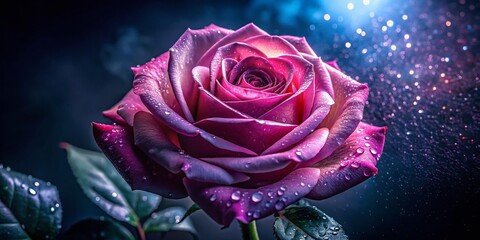 Night Blooming Pink Rose Close-Up - Delicate Petals in Moonlight