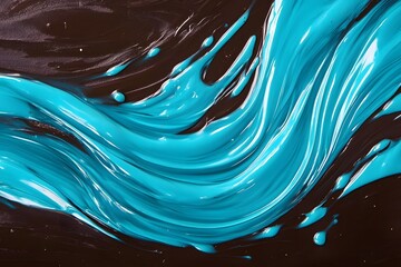 Flowing Teal and Black Abstract Swirls and Waves of Energetic Liquid Motion