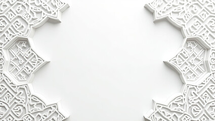 Fototapeta premium Elegant White Paper Cut Islamic Frame with Ornate Geometric Design for Ramadan.