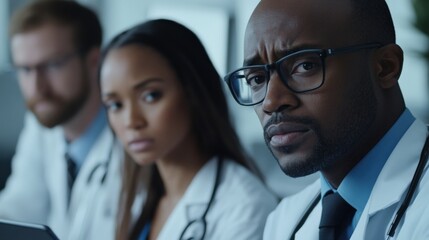 A closeup shot captures a mixed group of doctors each engaged with digital charts on tablets highlighting the diversity in their professional attire and the multifaceted approach to