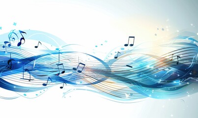 Abstract music notes flowing across the screen, conveying creativity and rhythm, bright background