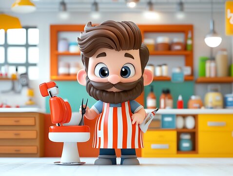 Barbering fun cartoon barber in a colorful salon environment