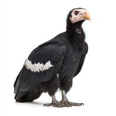 Obraz premium A large black bird with a distinctive bald head and pale beak, showcasing its unique features and posture.