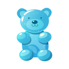 Fototapeta premium Cartoon Gummy Bear in blue color isolated on a white background. Colorful jelly sweets. 