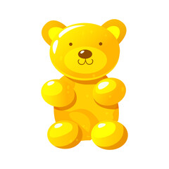 Cartoon Gummy Bear in yellow color isolated on a white background. Colorful jelly sweets.