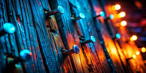 Nighttime Close-up of Paneling Nails, Illuminated by Soft Light