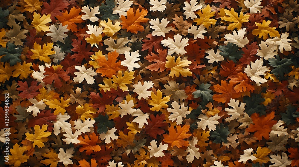 Poster autumnal symphony of colorful leaves fallen on the ground creating a textured mosaic pattern
