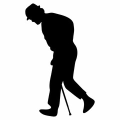 silhouette of grandfather or grandmother using a stick