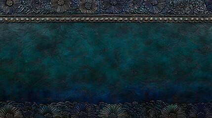 Decorative Floral Ornate Frame with Teal Patina Texture Background a Vintage Artistic Display