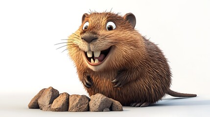 Happy rodent exploring its burrow cartoon style bright environment