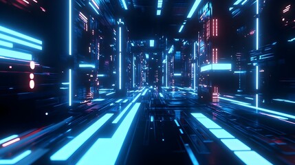 Futuristic Neon Corridor: A Glimpse into a Vibrant Digital Realm at Night