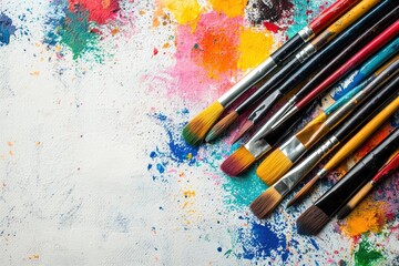 Fototapeta premium Colorful paintbrushes on a vibrant canvas. Ideal for art, creativity, and painting projects.