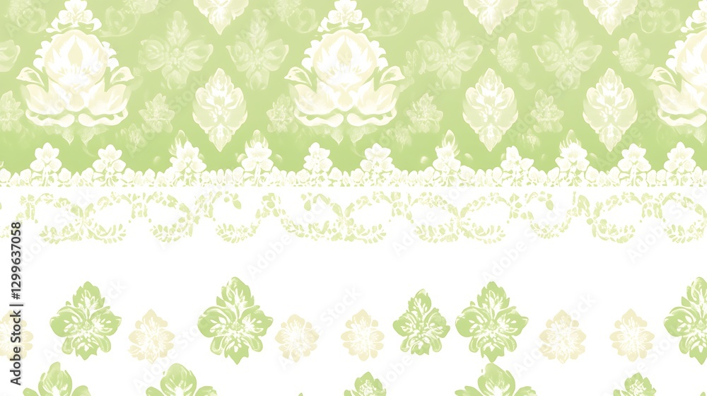 Aufkleber green damask and lace pattern design with faint botanical elements for creative backdrop 80-100 char