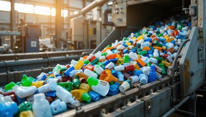 Plastic Recycling Factory: Colorful Bottles & Caps - Sustainability