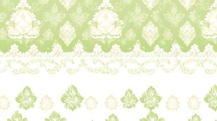 Green Damask and Lace Pattern Design with Faint Botanical Elements for Creative Backdrop 80-100 chars