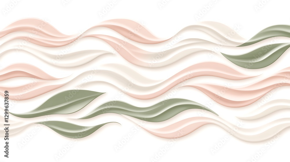 Poster Pastel Waves and Botanical Accent Subtle Elegance Abstract Background for Design Projects Artwork