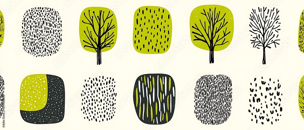 Poster stylized forest of trees in rows modern design with graphic elements and varied patterns