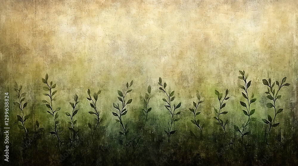 Aufkleber tranquil field of green stalks on an abstract background featuring botanical elements and warm light