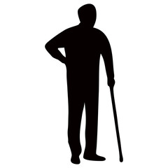 silhouette of grandfather or grandmother using a stick