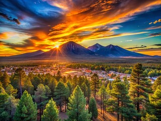 Panoramic Flagstaff Arizona Sunset, Scenic Mountain Landscape