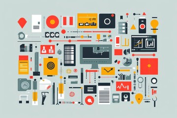 Colorful Flat Design Elements for Creative Workspaces and Projects