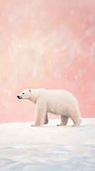 Fototapeta premium Polar bear walking ice pastel pink sky
