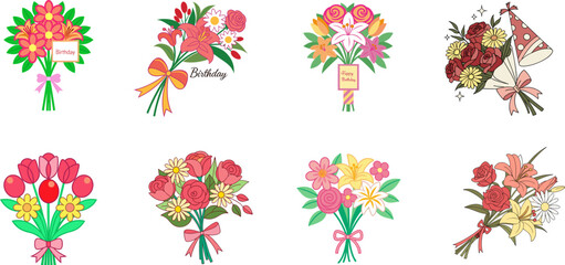 Collection of Handcrafted Colorful Artistic Floral Bouquet Clipart.