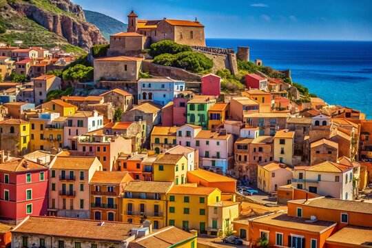 Panoramic Macro View of Tortoli, Sardinia: Coastal Cityscape Detail