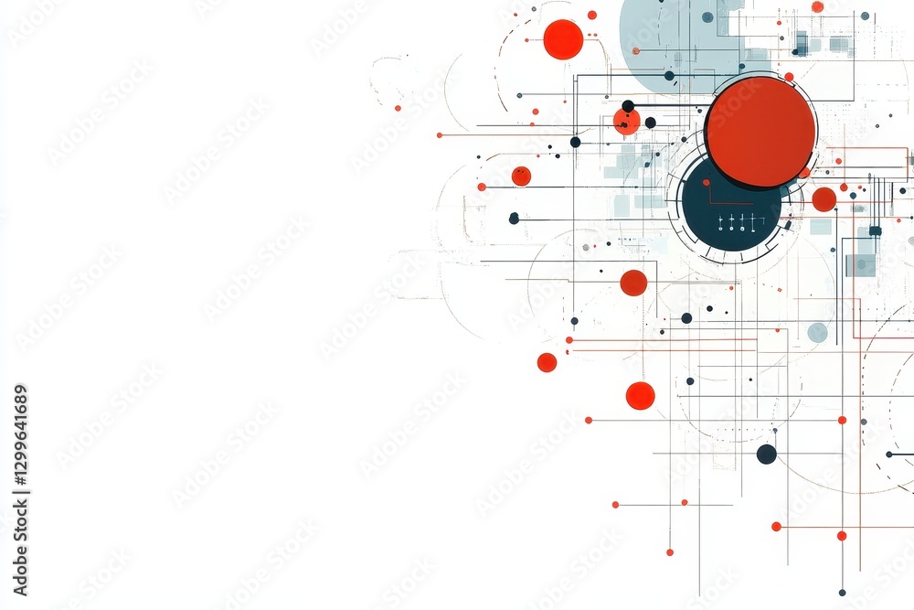 Poster abstract geometric design with circles and lines on white background