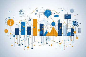 Fototapeta premium Data Visualization with Charts, Graphs, and Icons in Blue and Orange