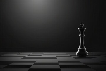 Black Chess King on Dark Background with Shadow and Reflection