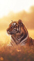 Tiger resting grass golden gradient