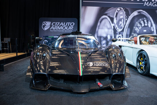 2023 Pagani Huayra R automobile at the 2025 Canadian International AutoShow. Toronto, Canada - February 14, 2025.