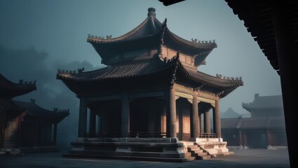 Fototapeta premium Echoes of History: An architectural marvel of traditional oriental design stands in a historic complex, its intricate details and serene ambiance evoking a sense of timelessness.