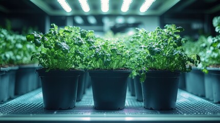 Indoor plants growing under lights